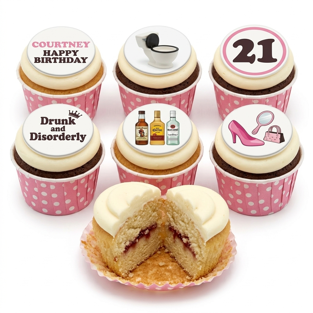Fun Ladies Birthday Cupcakes with Party Toppers