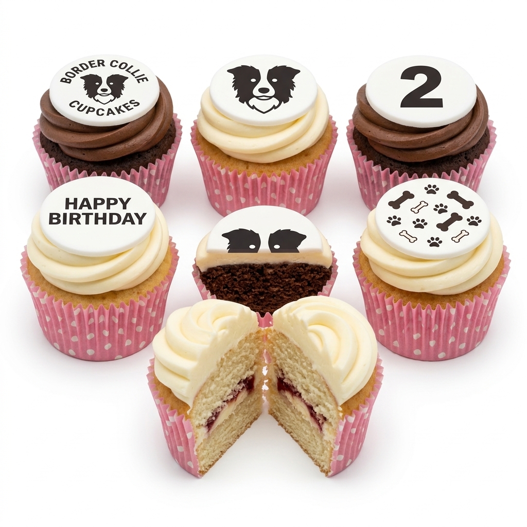 Border Collie Birthday Cupcakes with Custom Age Topper