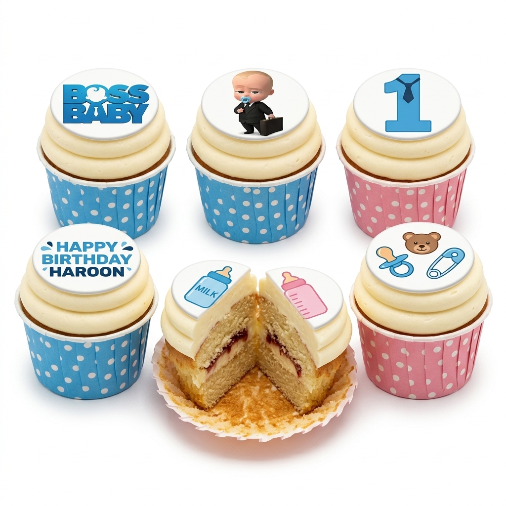 Boss Baby Birthday Cupcakes with Custom Age Toppers
