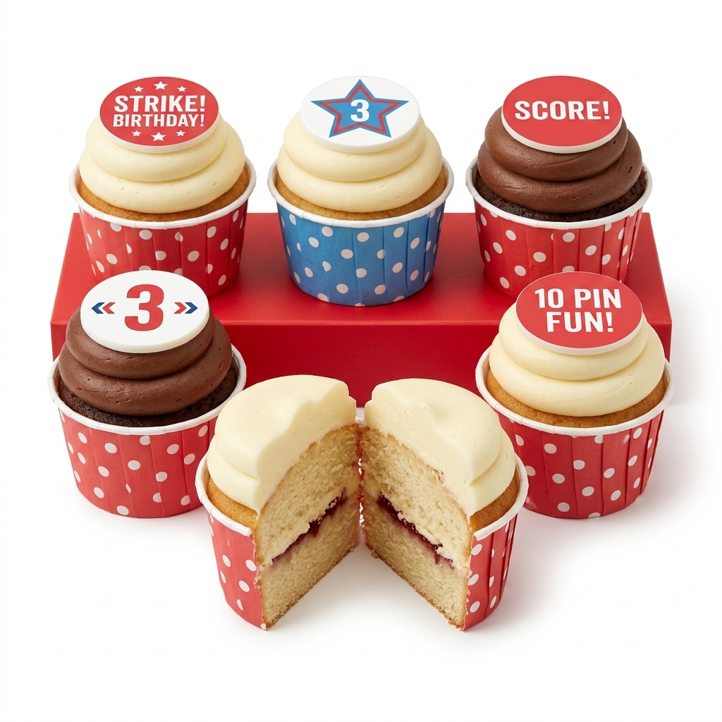 Bowling Birthday Cupcakes with Custom Age Topper