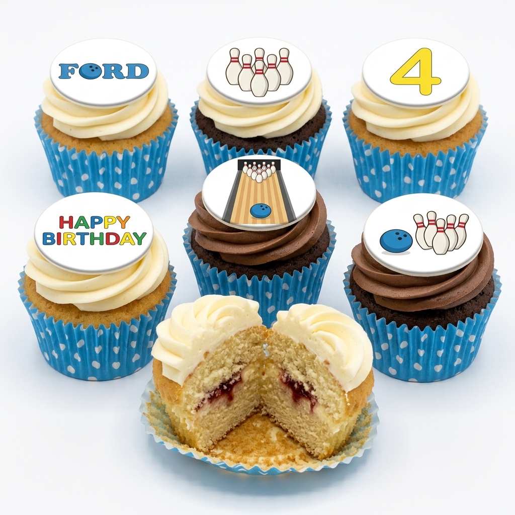 Bowling Birthday Cupcakes with Custom Age & Name