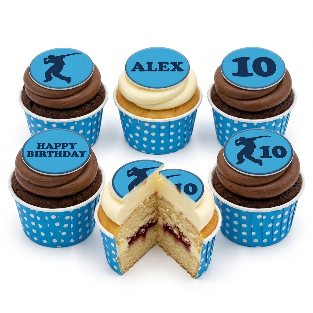 Sports Theme Birthday Cupcakes with Custom Toppers