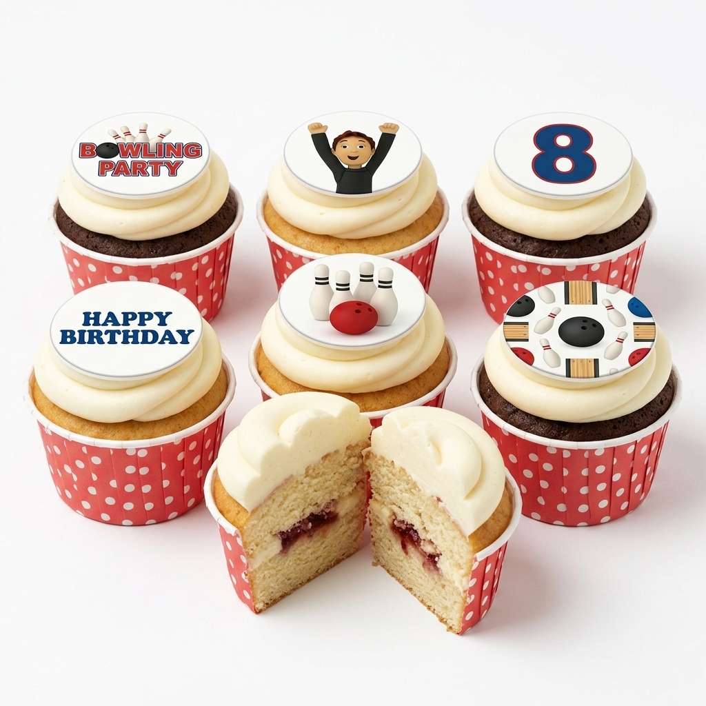 Bowling Theme Birthday Cupcakes with Custom Age Topper