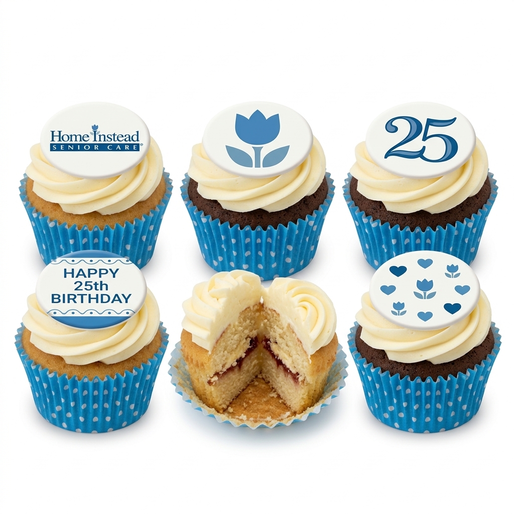Elegant Blue Floral Birthday Cupcakes