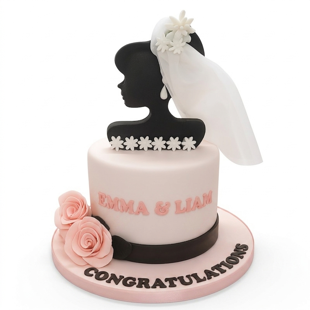 Elegant Bride Silhouette Engagement Cake