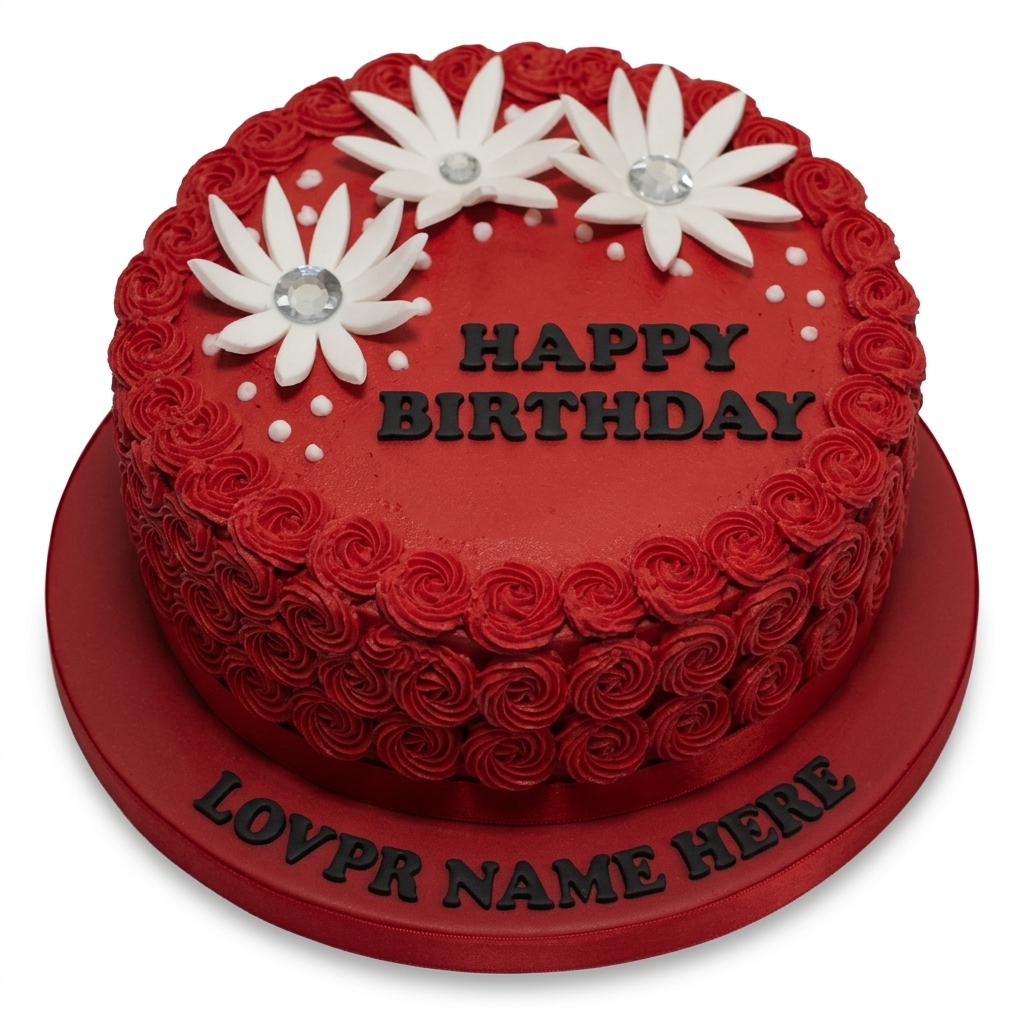 Red Floral Birthday Cake | Personalised Cake for Her