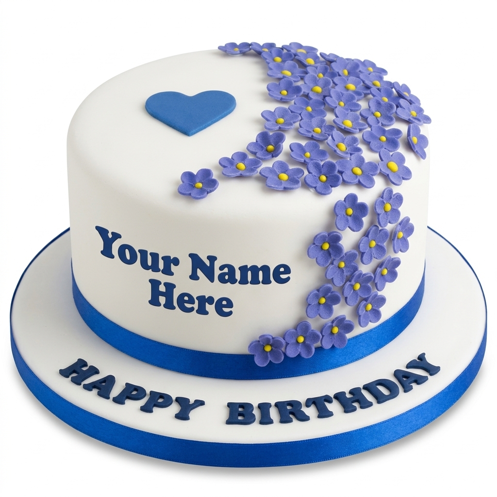 Blue Floral Birthday Cake for Her