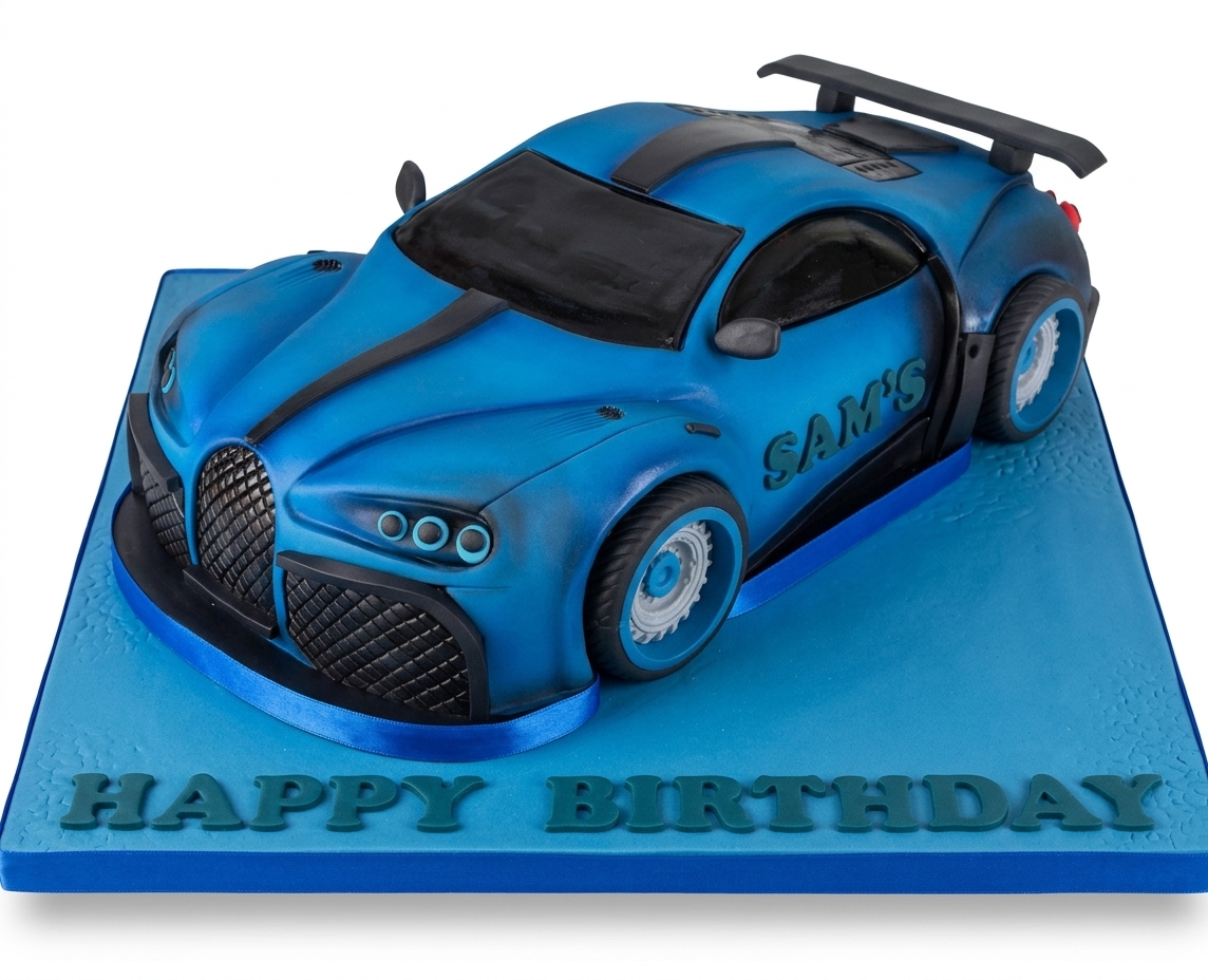 Blue Racing Car Birthday Cake