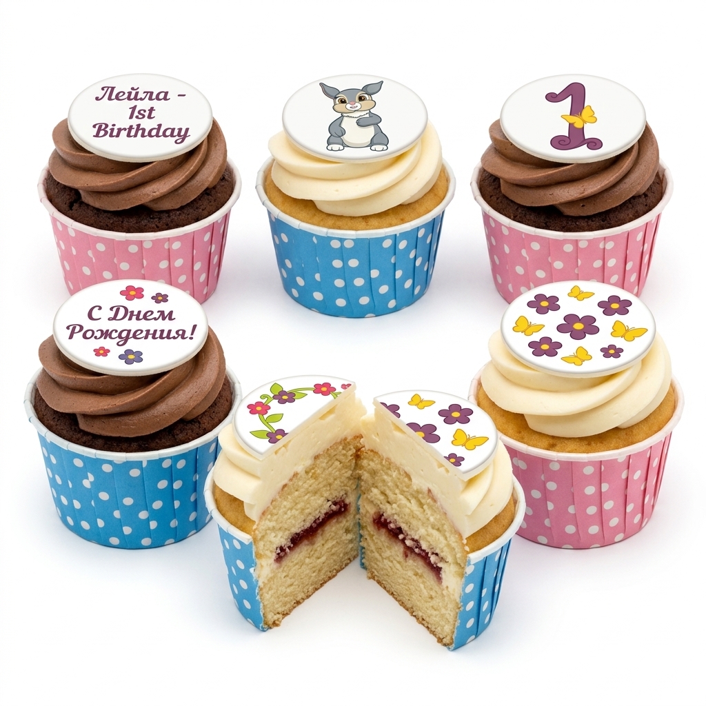 Personalised 1st Birthday Cupcakes with Bunny & Floral Toppers
