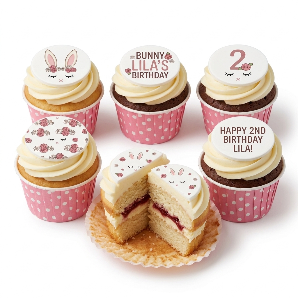 Bunny Birthday Cupcakes for Girls with Custom Age