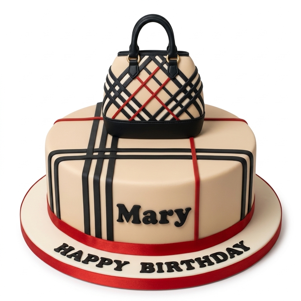 Designer Plaid  Burberry Handbag Birthday Cake