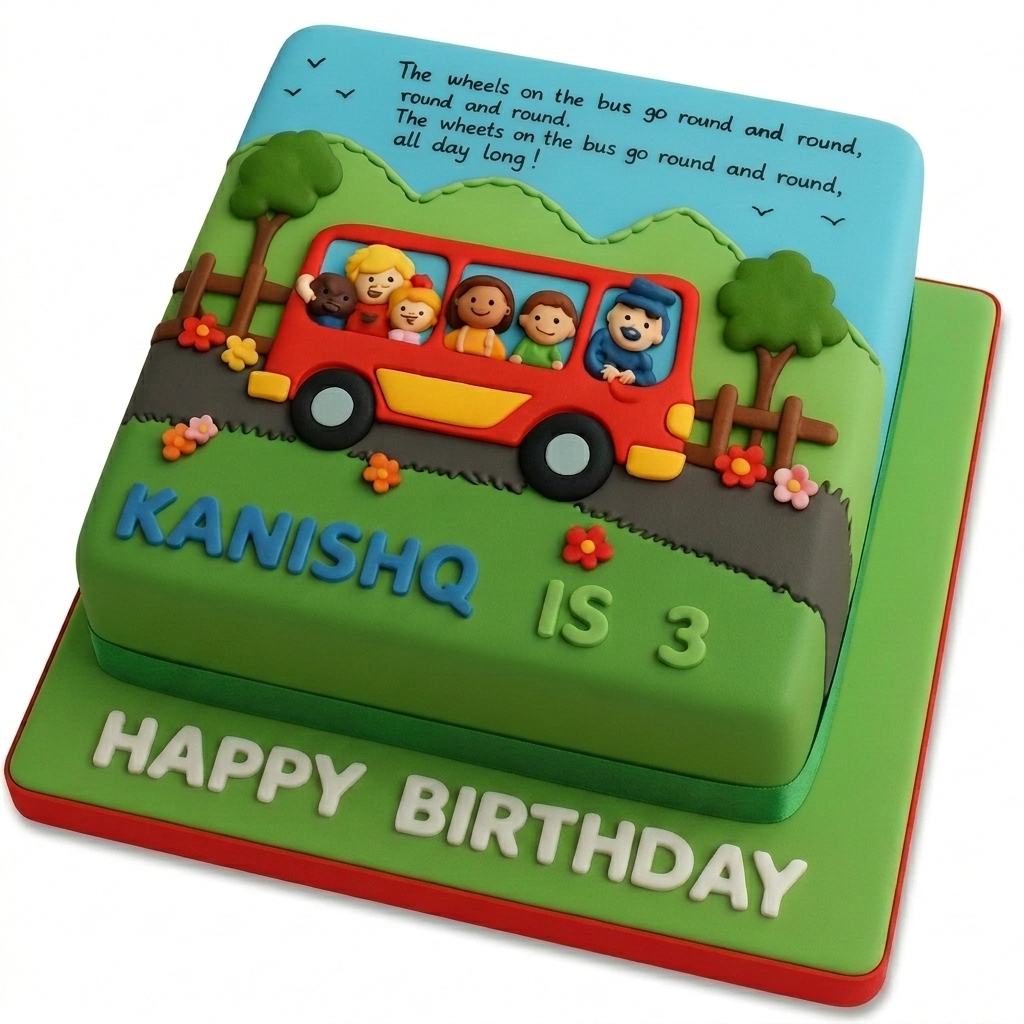 Kids Bus Birthday Cake with Personalised Name & Age