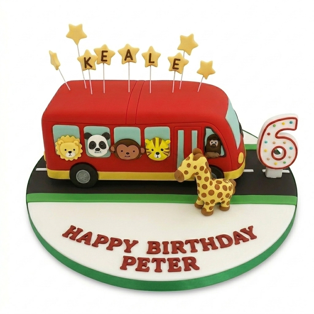 Kids Jungle Safari Bus Birthday Cake