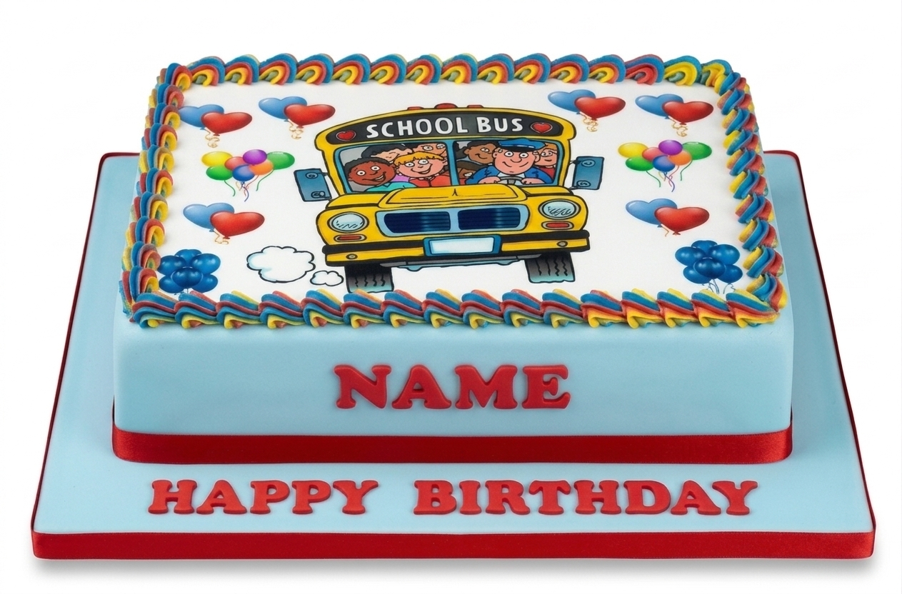 School Bus Theme Kids Birthday Cake