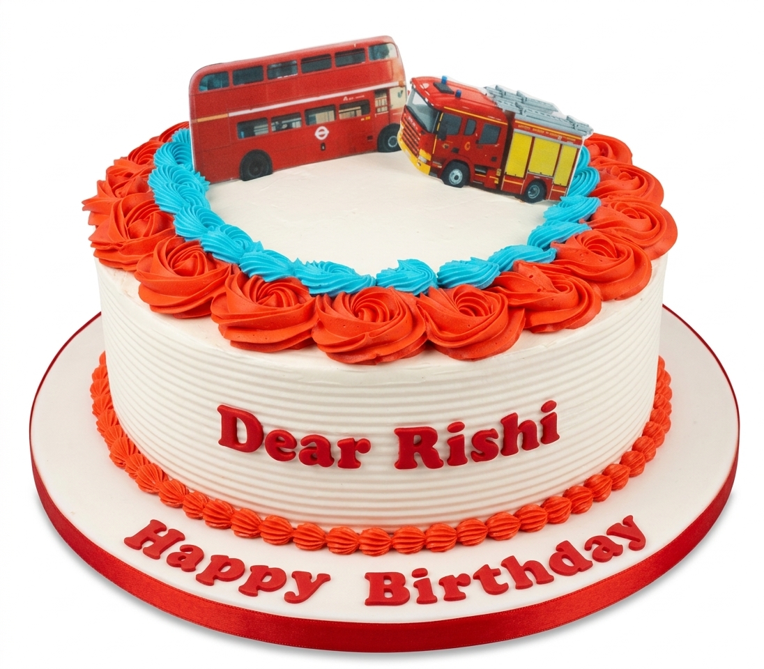 Fire Engine & London Bus Kids Birthday Cake