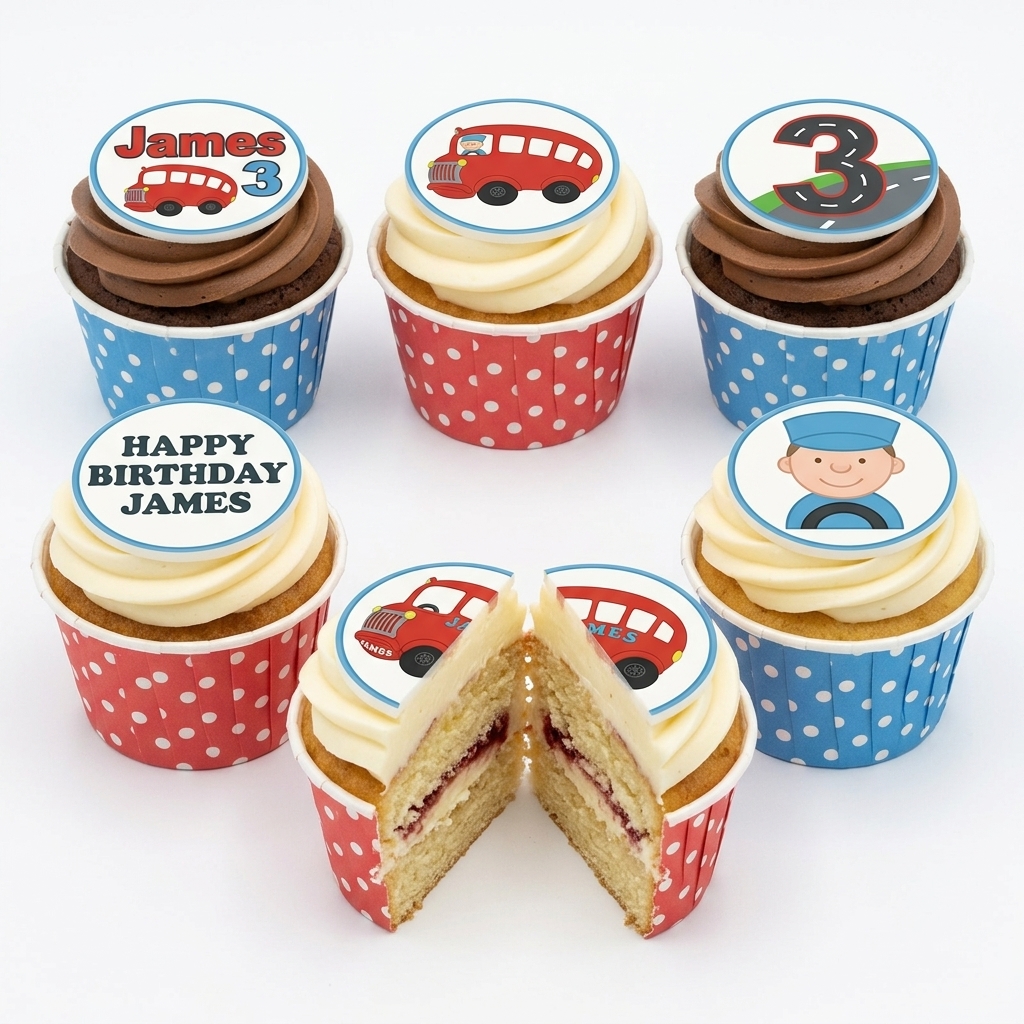 Red Bus Birthday Cupcakes for Kids