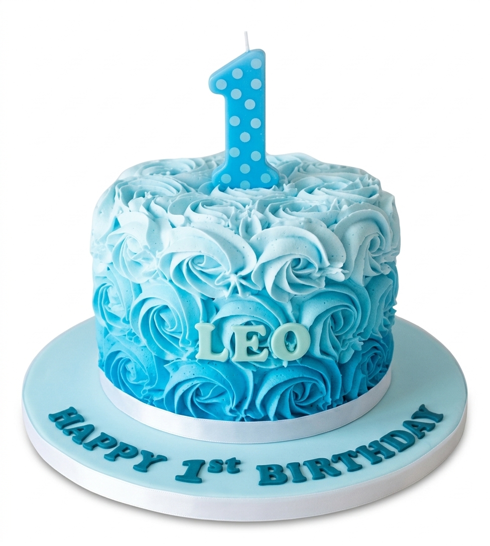 Blue Ombre Rosette 1st Birthday Cake for Boys