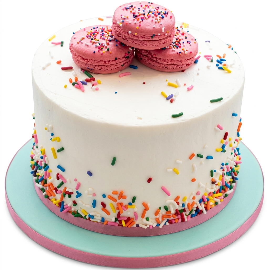 Colourful Sprinkle Macaron Birthday Cake