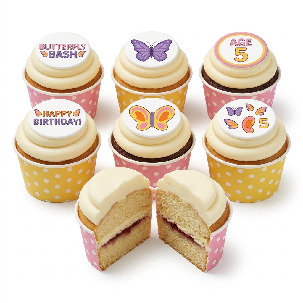 Butterfly Birthday Cupcakes with Custom Age Toppers