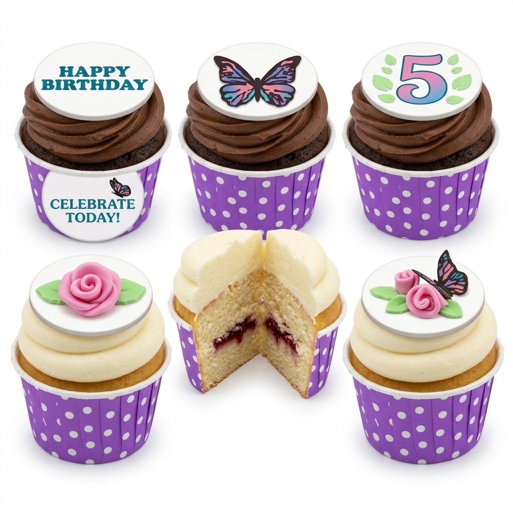 Floral & Butterfly Birthday Cupcakes with Custom Age Topper