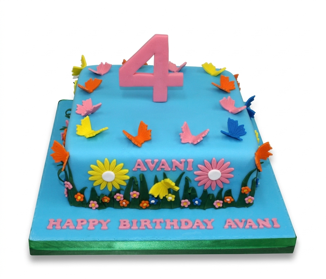 Blue Butterfly Garden Birthday Cake for Girls