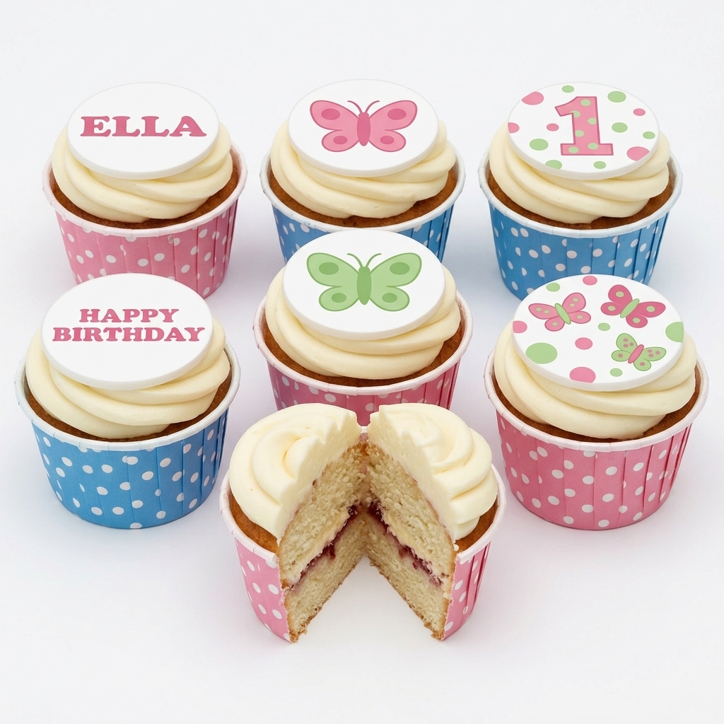 Butterfly Birthday Cupcakes with Custom Toppers