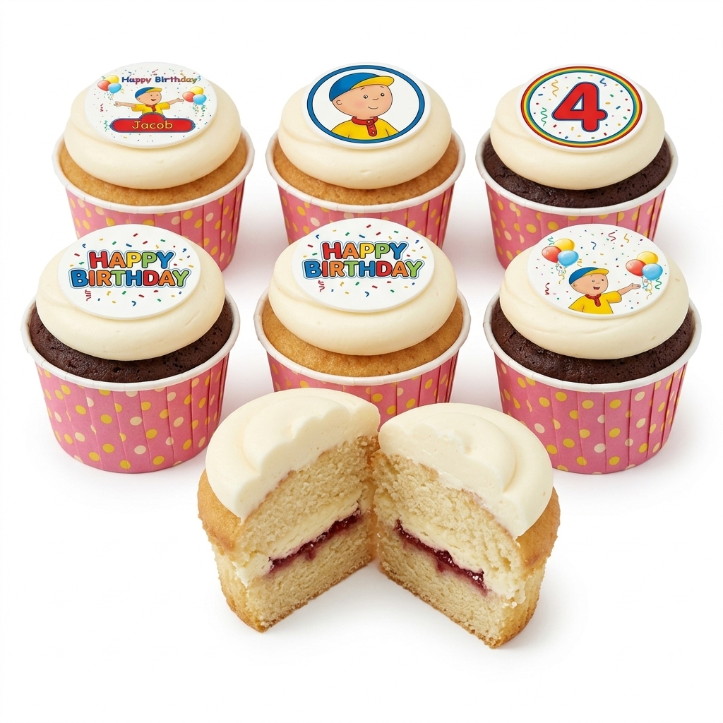 Caillou Theme Kids Birthday Cupcakes with Custom Age & Name