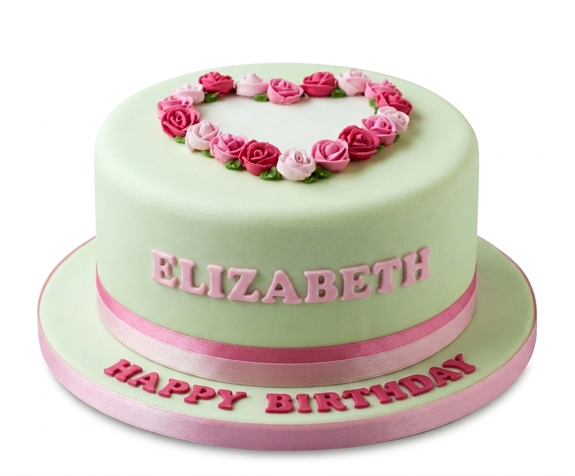 Personalised Floral Heart Birthday Cake