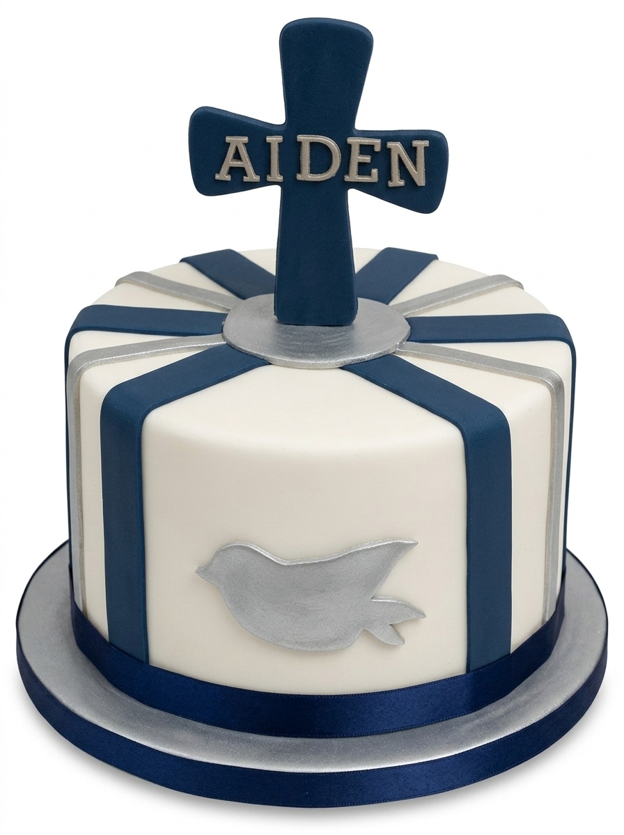 Personalised Cross & Dove Christening Cake
