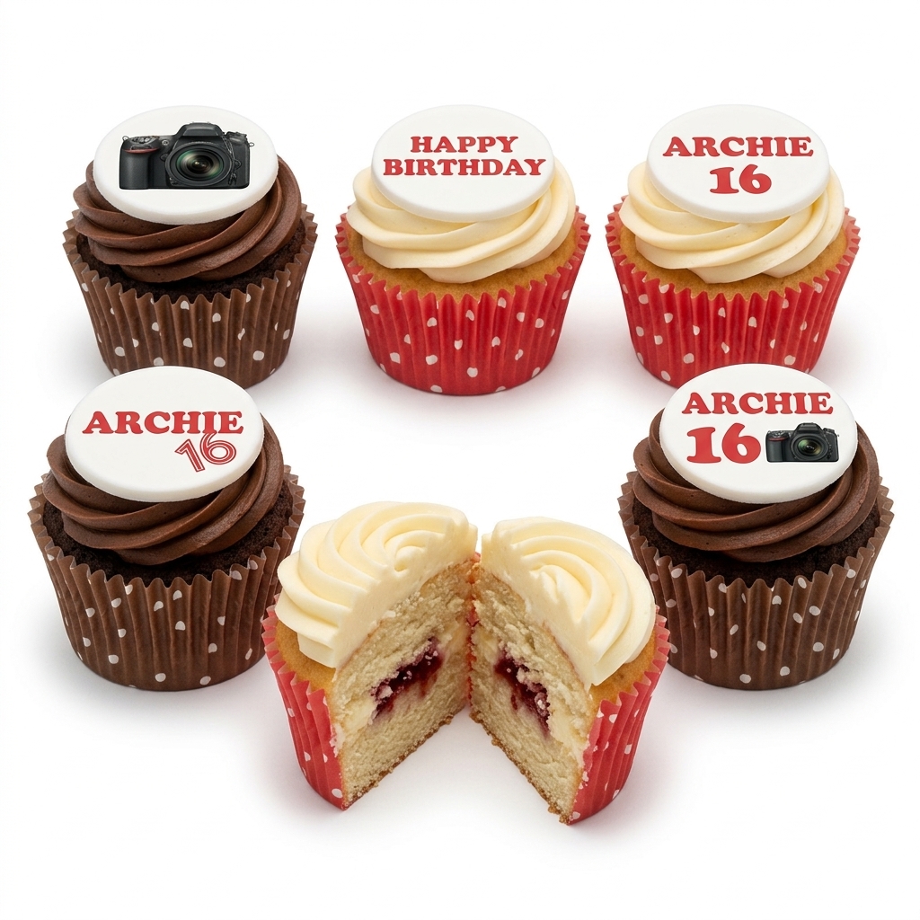 Photography Theme Birthday Cupcakes with Custom Age Toppers