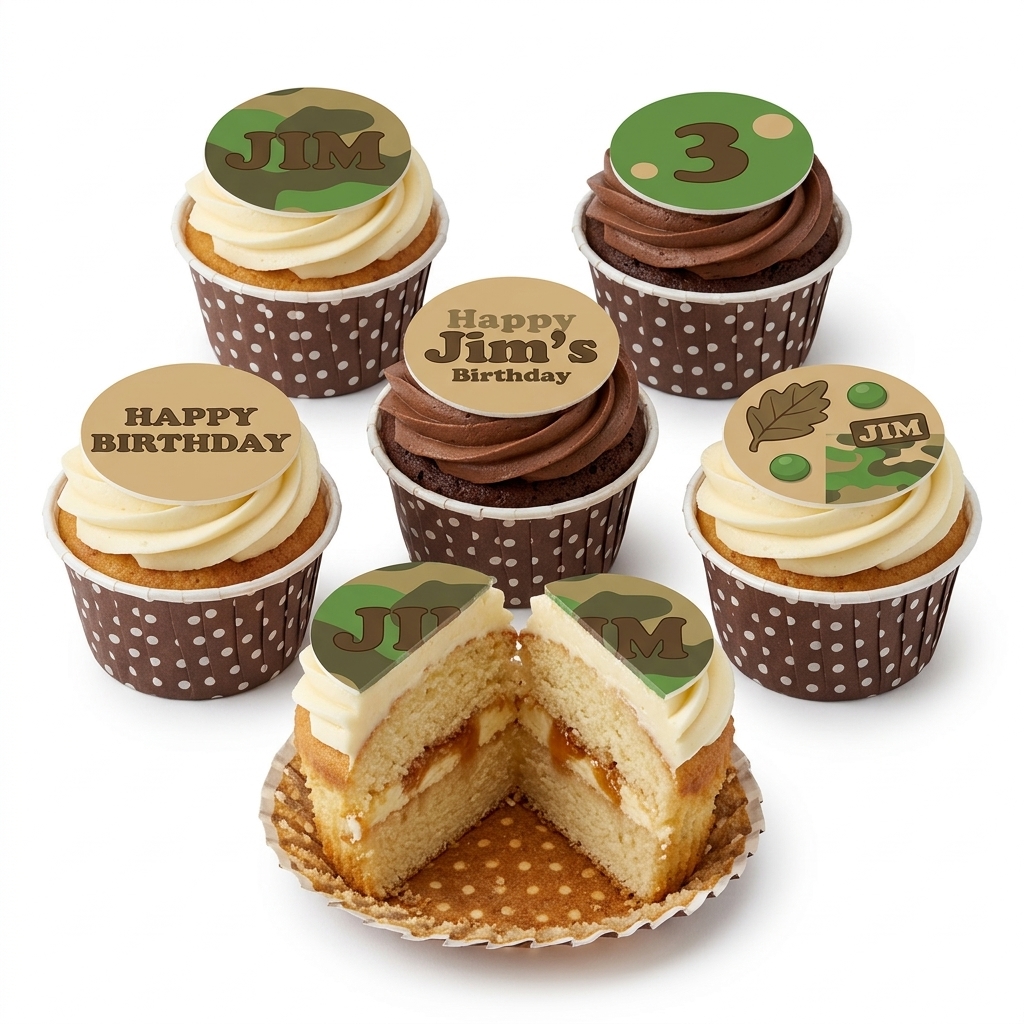 Army Theme Birthday Cupcakes with Custom Toppers