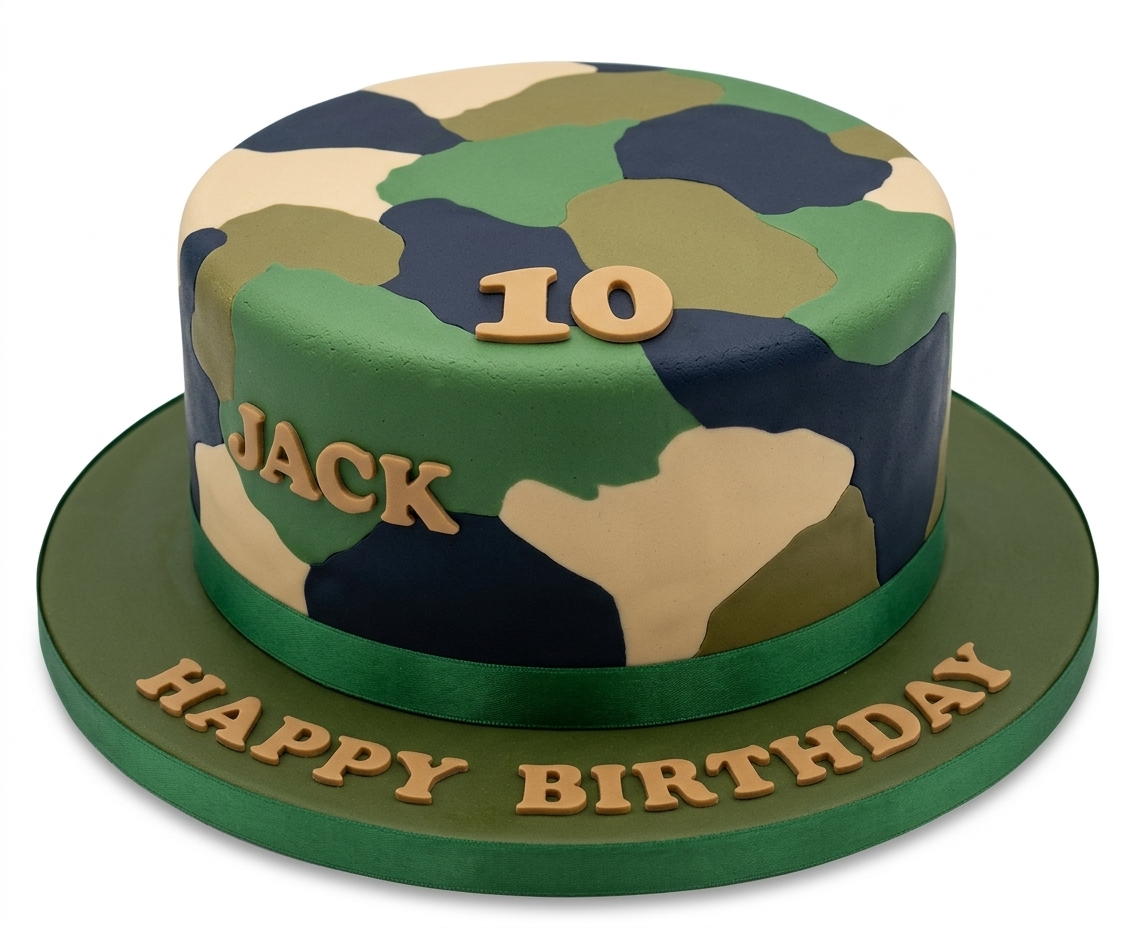 Camouflage Birthday Cake for Boys with Custom Age
