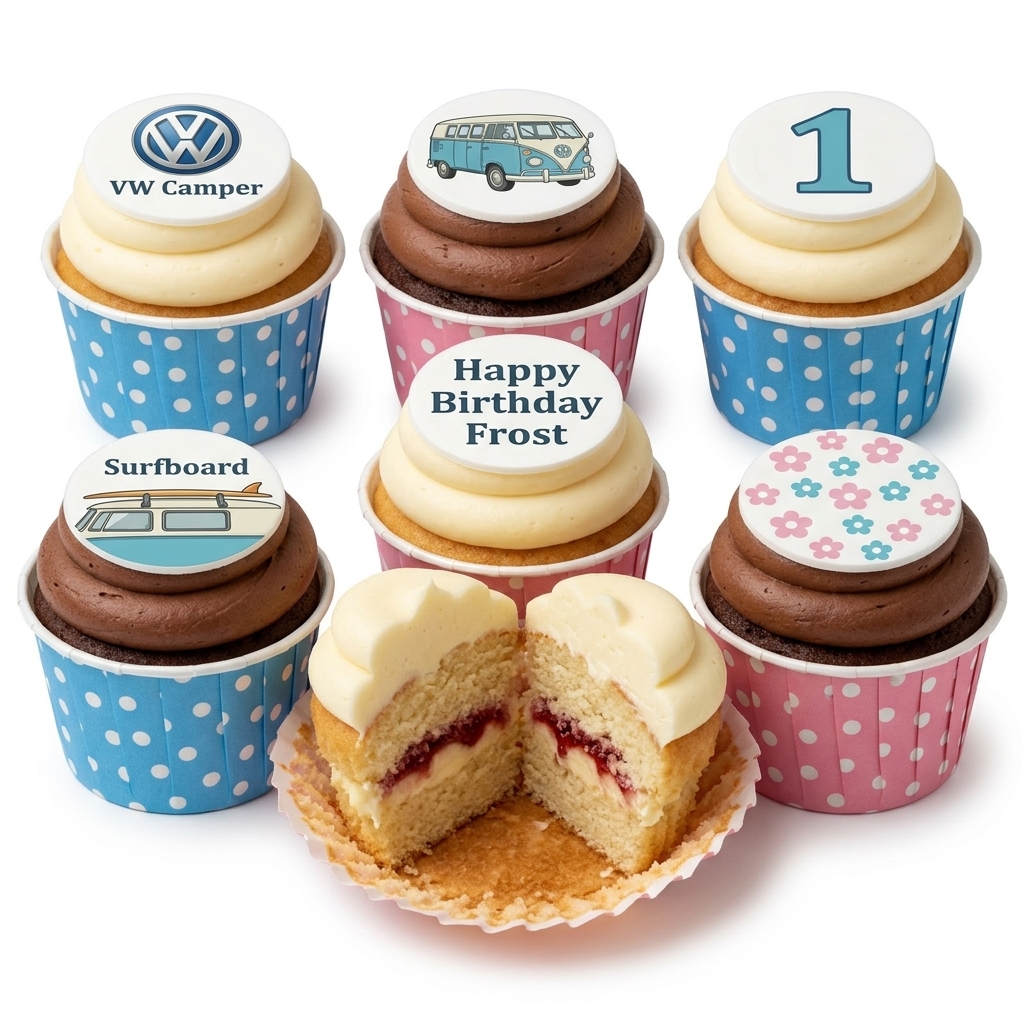 VW Campervan Birthday Cupcakes with Custom Toppers
