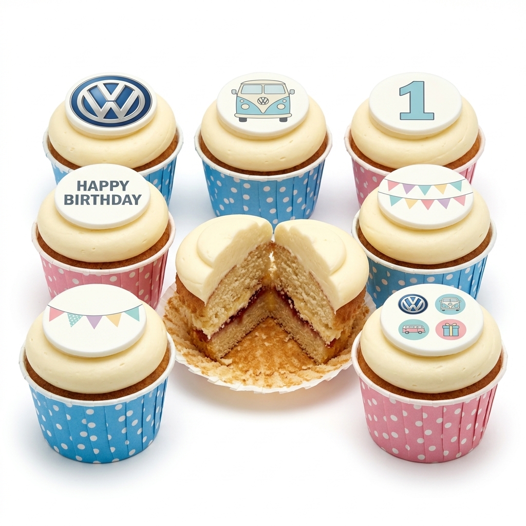 Volkswagen Birthday Cupcakes with Custom Age Topper