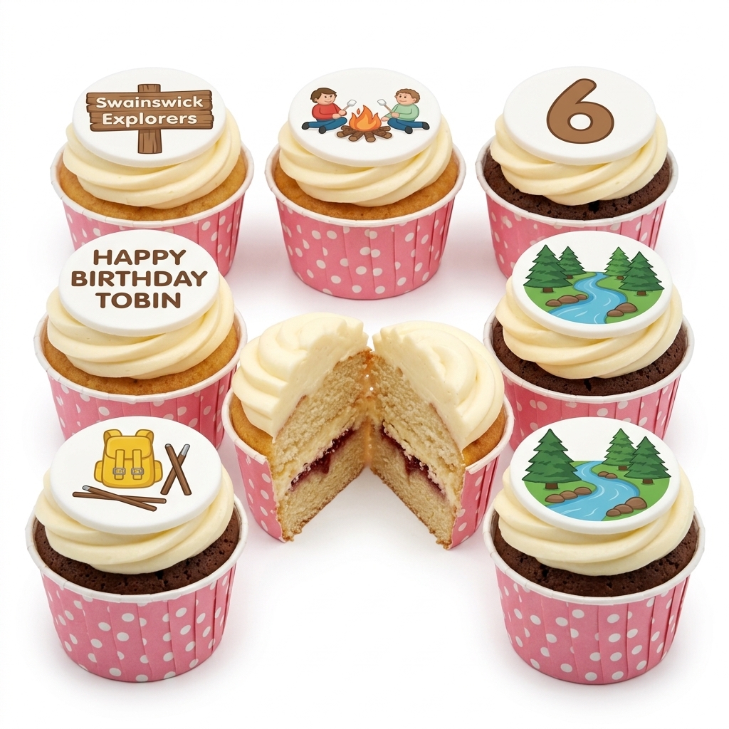 Camping Adventure Kids Birthday Cupcakes with Custom Age