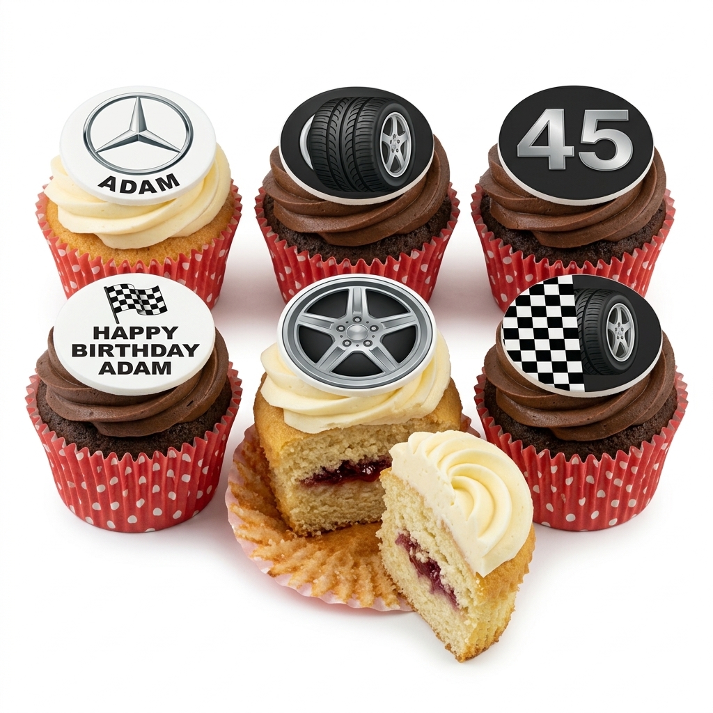 Racing Theme Birthday Cupcakes with Custom Age Toppers
