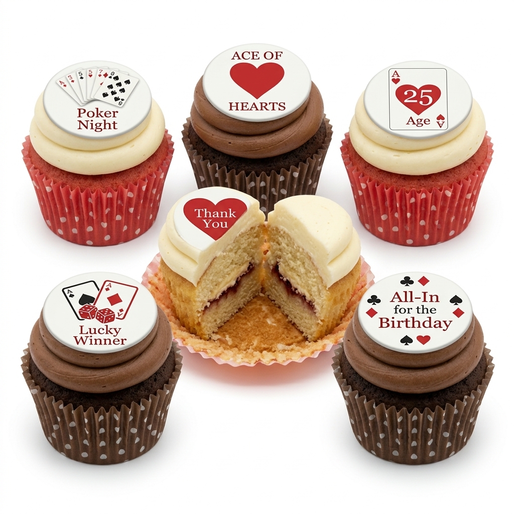Casino Theme Birthday Cupcakes with Custom Age Toppers