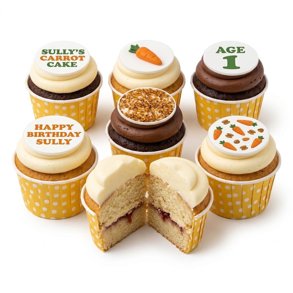 Carrot Cake Birthday Cupcakes with Custom Toppers