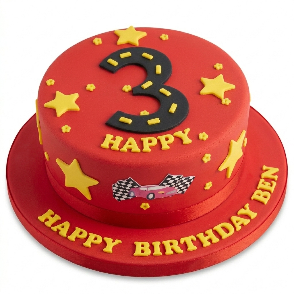 Racing Car Birthday Cake for Boys with Custom Age