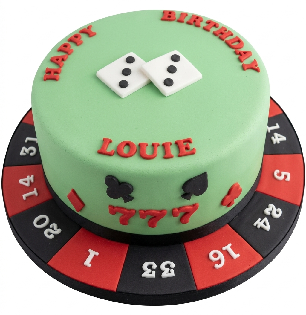 Casino Birthday Cake with Personalised Name