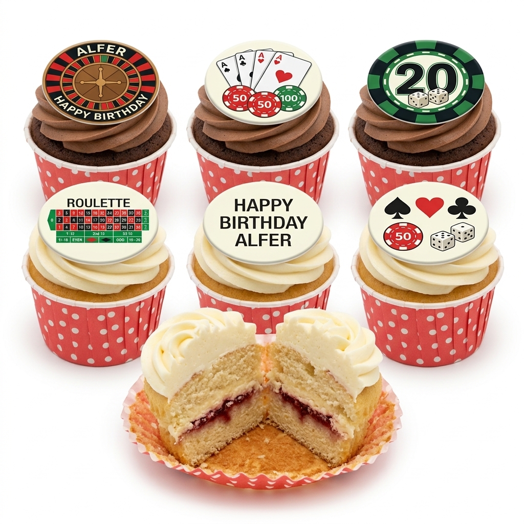 Casino Theme Birthday Cupcakes with Custom Toppers