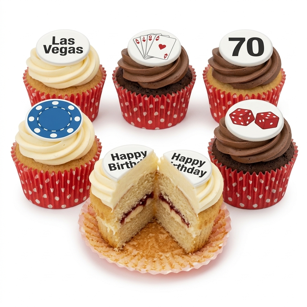 Casino Theme Birthday Cupcakes with Custom Age Topper