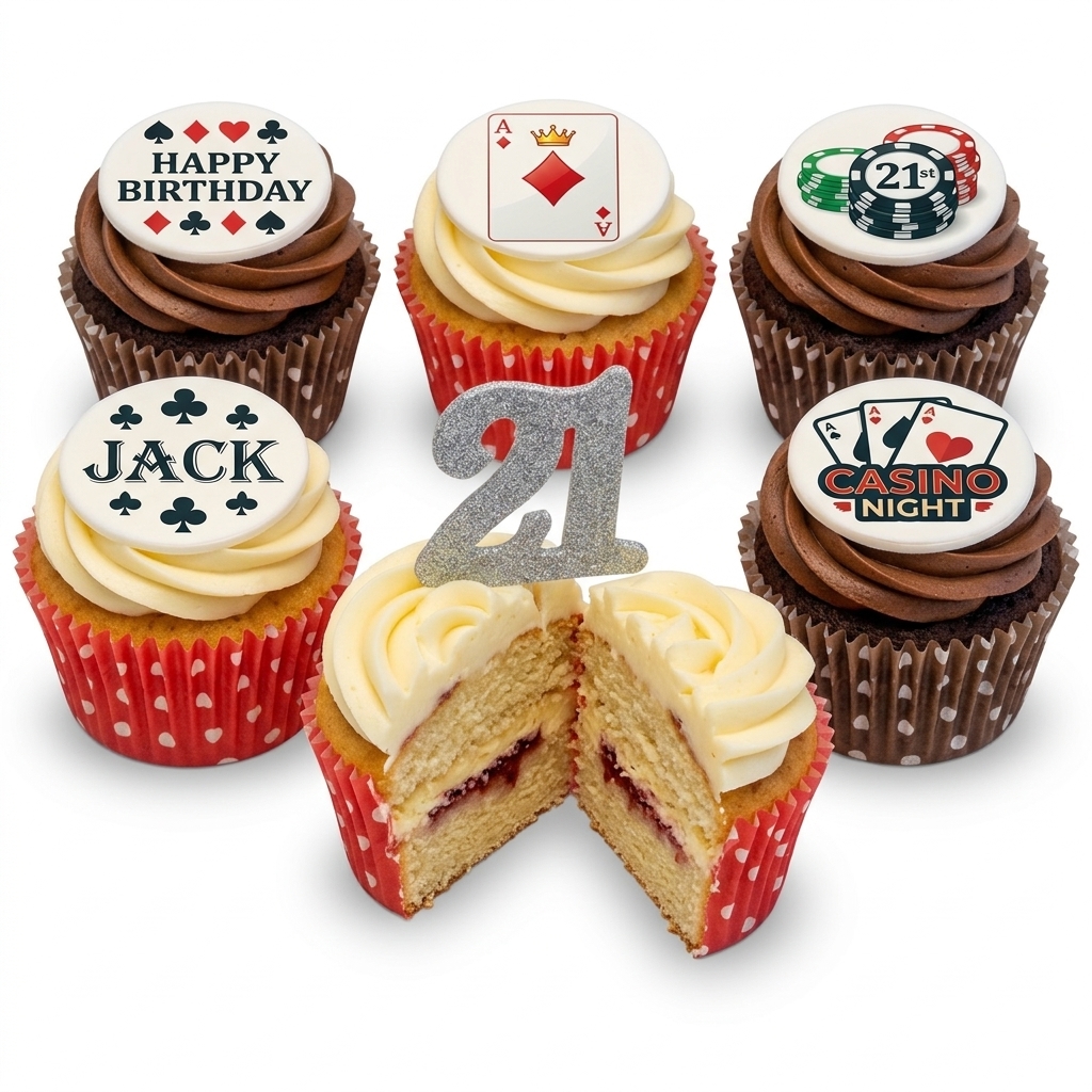 Casino Theme Birthday Cupcakes with Custom Age Topper