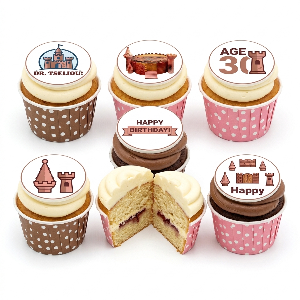 Castle Theme Birthday Cupcakes with Custom Toppers