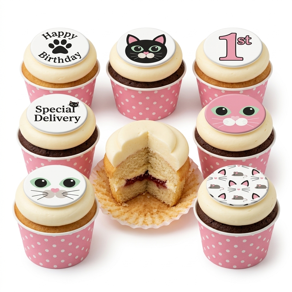 Cute Cat Theme Birthday Cupcakes