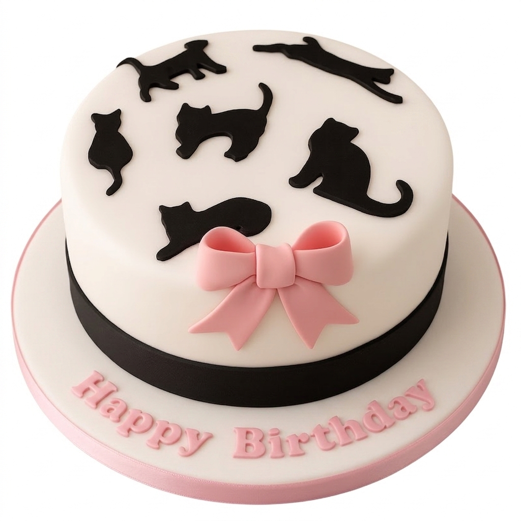 Chic Cat Silhouette Birthday Cake