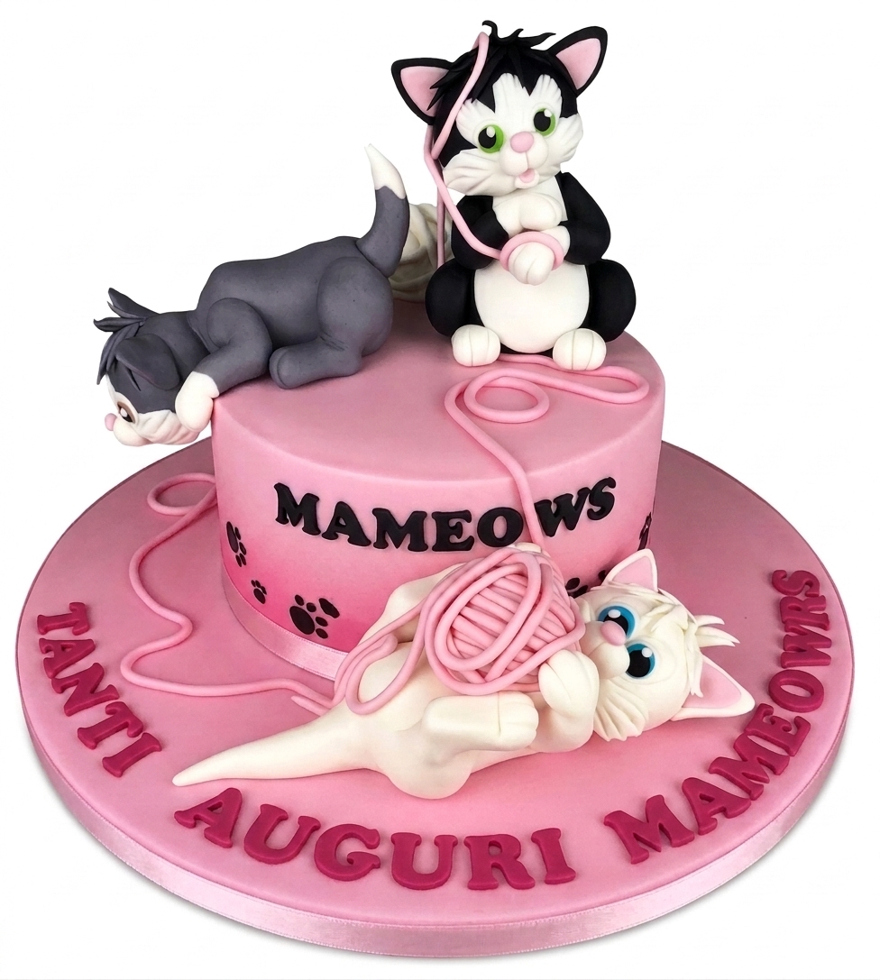 Playful Cat Theme Birthday Cake