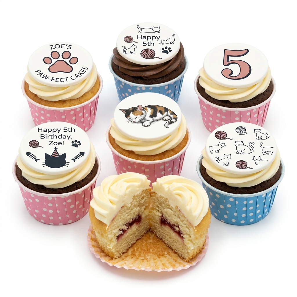 Adorable Cat Birthday Cupcakes with Custom Age Toppers