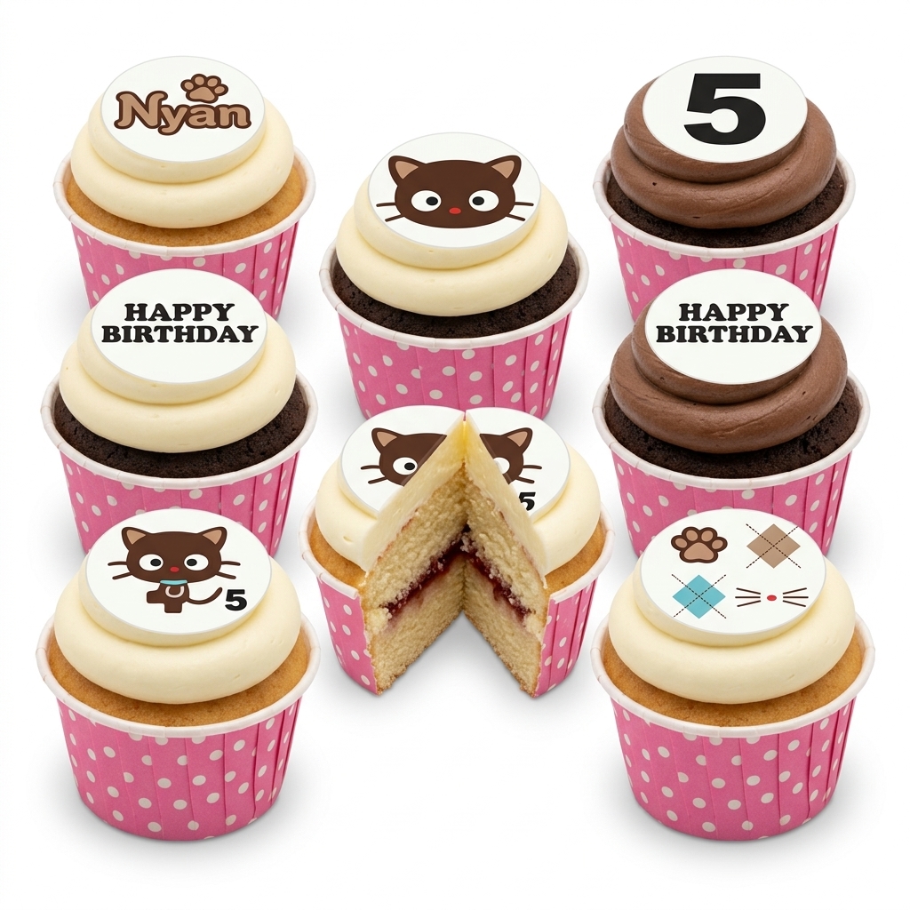 Cute Cat Theme Birthday Cupcakes