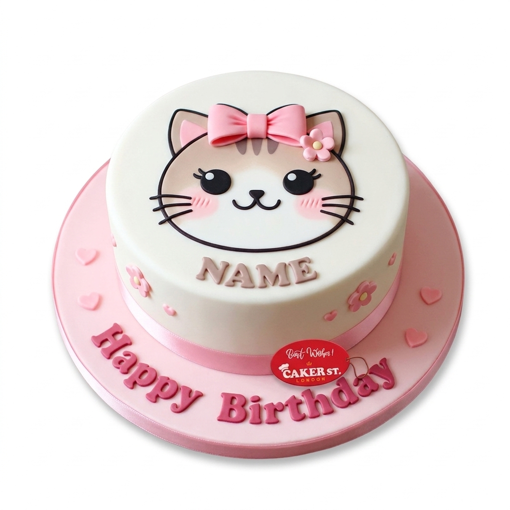 Cute Cat Birthday Cake with Personalised Name
